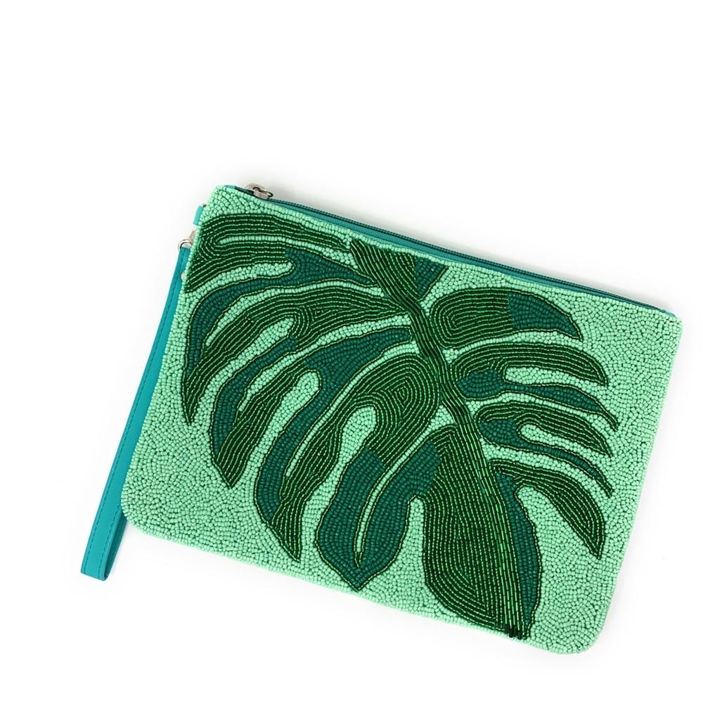 Beautiful Palm Leave BEADED CLUTCH/CROSSBODY - Picture 2 of 4